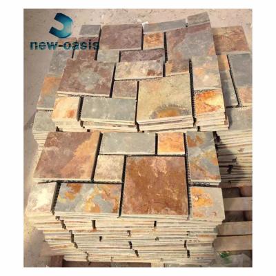 China Designed pattern mix color cultural stone rusty  slate culture stone with net mesh support Multi-color slate for decoration for sale