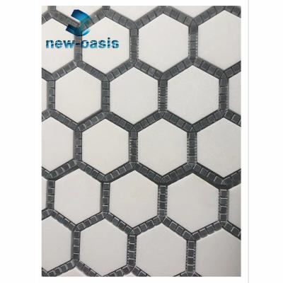 China Pure white with black marble hexagon design natural stone mosaic for sale