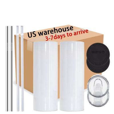 China Sustainable USA Warehouse Stocked Stainless Steel Double Wall Insulated 20oz Sublimation White Straight Thin Blanks Tumblers for sale