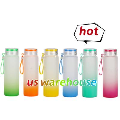 China Viable US Stock 17oz Gradient Colored Frosted Glass Water Bottle With Portable String For Dye Sublimation Heat Press for sale