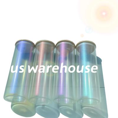 China Warehouse 25oz Sublimation Hot Sale Straight Iridescent Rainbow Glitter Cups USA Glass Tumbler With Lid And Bamboo Straw for sale