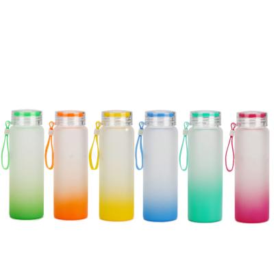 China Viable US Stock 17oz Gradient Colored Frosted Glass Water Bottle With Portable String For Dye Sublimation Heat Press for sale