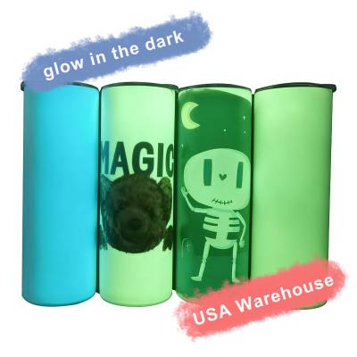 China Sustainable USA Warehouse 20oz Double Wall Stainless Steel White Green Blue Glow In The Dark Straight Tumbler Sublimation for sale