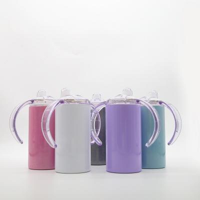 China Hot Sale Sublimation Sublimation Sippy Mug With 2 Lids Stainless Steel Cups With Handle For Kids 12oz for sale