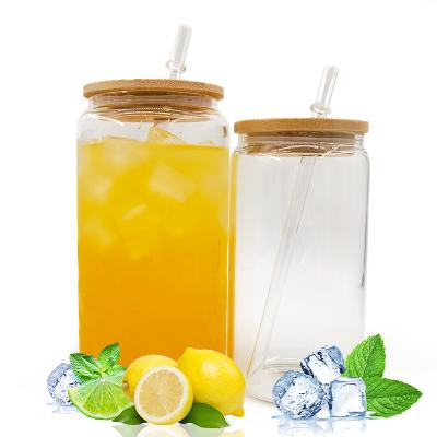 China New Classic/Postmodern Warehouse Stocked US Soda Shape Clear 12oz 16oz 25oz Can Water Beer Sublimation Glass Mugs With Lid And Straw for sale