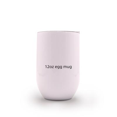 China Disposable Us Warehouse Coffee Mug Stemless Double Wall Stainless Steel Vacuum Insulated Sublimation Egg Shaped 12oz Wine Tumbler With Lid for sale