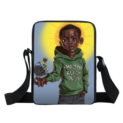 China Kids Children Handbag Art African Boy Print Mini Messenger School Bag Lightweight Black Single Young Man Shoulder Bags for sale