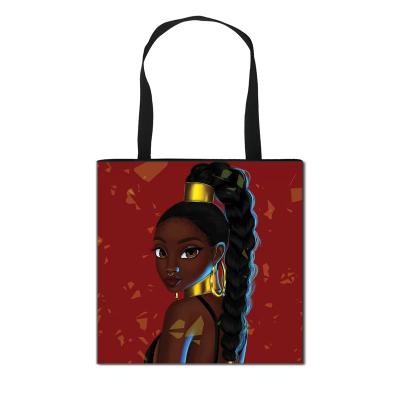 China Black African American Girls Lady Bags Tote Bags Women Foldable Shopping High Quality Printing Shoulder Shopper Bags for sale