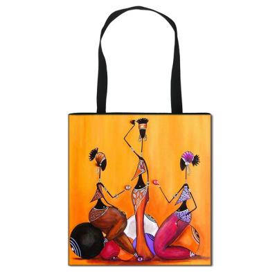 China High Quality Women Tote Bag African Art Girl Unisex Tote Handbag Casual Travel Bags OEM Customized Logo for sale