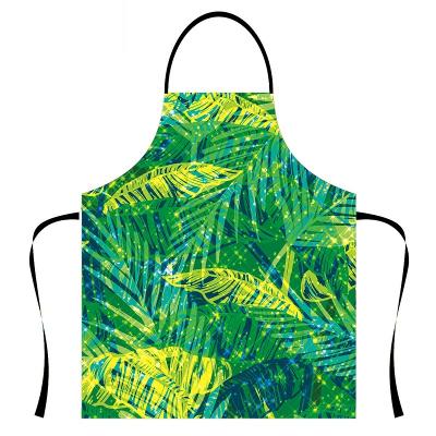 China Classic Drinks/Food Green Leaves Printed Kitchen Cooking Apron Gift Apron Unisex Waterproof Canvas Adults Party Aprons for sale