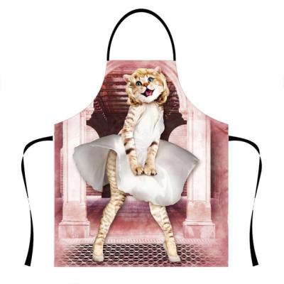 China Waterproof Naughty Kitten Cat Print Apron Chef Uniform Adults Drinks/Food Canvas Kitchen Apron Funny Gift Party Apron for sale