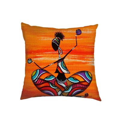 China African Art Black Girl Pillow Case Nondisposable Woman Child Cushion Cover Africa Cushion Ethnic Canvas Pillowcase for sale