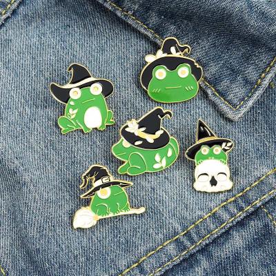 China Cute Green Europe Hat Needle Enamel Pin Cartoon Frog Brooch Lapel Pins For Friends Clothes Backpack Jewelry Gifts for sale