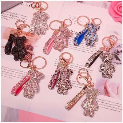 China New High Grade Diamond KC353V Severe Bear Used Key Chain Crystal Car Keychain For Lady for sale