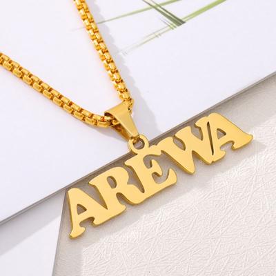 China Custom Personalized Stainless Steel Gold Thin Layer Gold Name Plate Necklace For Women Men Popcorn Chunky Chain for sale