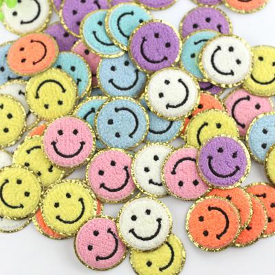 China Glitter Self Adhesive Smiley Face Patches Handmade Chenille Patches for sale