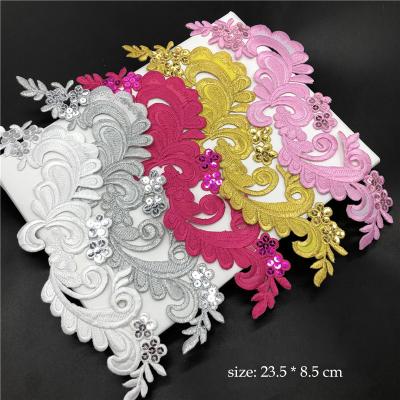 China Hot Selling Flower Embroidered Patch 3D Sequin Bead Flower Applique for sale