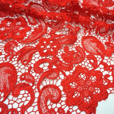 China Viable Wholesale Polyester Textile Cord Guipure Embroidery Dress Lace Fabric 100% Korean for sale