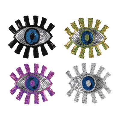 China Viable Wholesale Cartoon Big Eyes Sequin Iron-on Patches Embroidered Patches For Clothing for sale