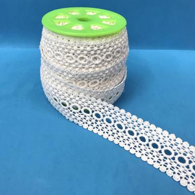 China Viable Wholesale White French Guipure Fabrics Sewing Lace Trimming Embroidery Cotton Lace Bridal Trim for sale