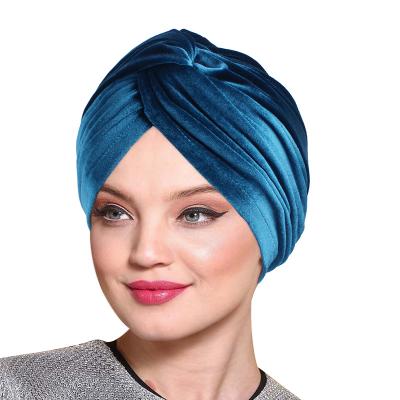 China Decorate LBV Fashion Lady Daily Use Solid Velvet Head Cover Hat Wholesale Sleep Cancer Hat Cotton Sleep Turban For Women for sale