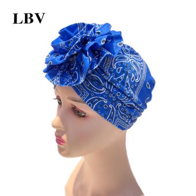 China Wholesale European and American LBV new style cashew flower printing style women flower Indian cotton turban hat African printing turban for girls MZ-1 for sale