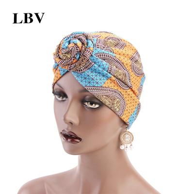 China Decorate LBV Ankara Print Turban Hat Muslim Pre Tied Turban Headwrap Wholesale African Head Wraps Turban Hat For Ladies Women for sale