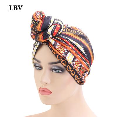 China Decorate LBV Women Turbans Pre Top Knotted Femm Tie Turban Hat Headwraps Arabic African For Hair Decoration for sale