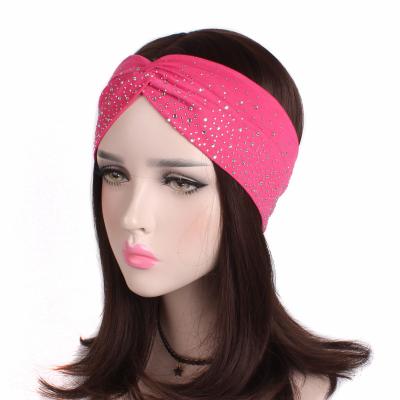 China Hair Decoration Rhinestone Knitted Spring and Autumn Twist Turban Wrap Head Girls Hair Band Warm Stylish Elastic Knitted Headband for sale