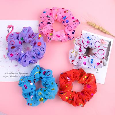 China Decorate LBV Solid Color Two Dots Ring 12 Color Laser Hair Cloth Art Hair Accessories Big Scrunchies Chiffon Ring Horsetail Set Hair Cord for sale