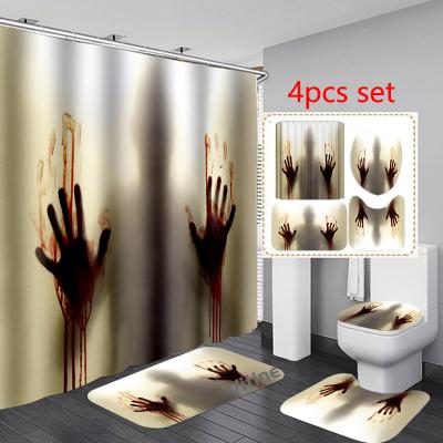 China Halloween 3D Printing Bath Mat Set Toilet Rugs Carpet Anti-Slip Home Decor B Shower Curtain Durable Bathroom Waterproof Curtain for sale