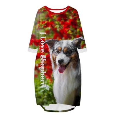 China Wholesale Anti-Static 3D Print Dog Shepherd Pocket Loose Casual Long Dress Summer Animal Traf Dress For Women for sale