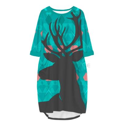 China Wholesale Anti-Static 3D Print Deer Shepherd Pocket Loose Casual Long Dress Summer Animal Traf Dress For Women v121 for sale