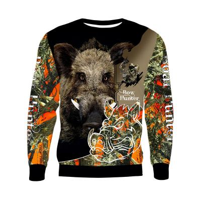 China Wholesale Anti-wrinkle men's women's 3D printing boar chasing long sleeve sweatshirt journal tops basic stylish round neck for sale