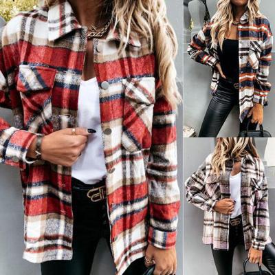 China 2021 Spring New Arrival Autumn Fashion Women Chest Pocketed Long Plaid Shirt Coat Loose Long Sleeve Ladies Casual Anti-pilling Shirt for sale