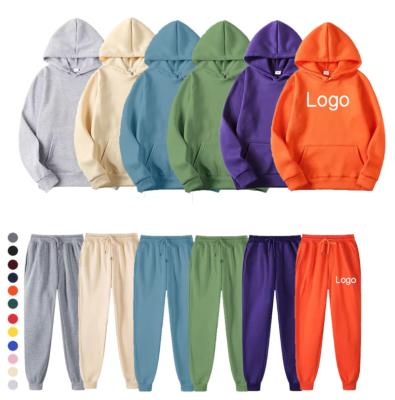 China 2021 Anti-wrinkle fashion plus size Women's Hoodies and Sweatshirts Embriodery Custom Logo Solid Color Pocket Sweatpants and Hoodie Set for sale