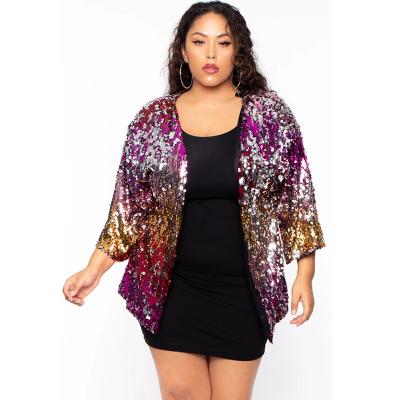 China Breathable Europe and the United States new fashion loose sequin coat with lining fabric plus-size women's coat for sale