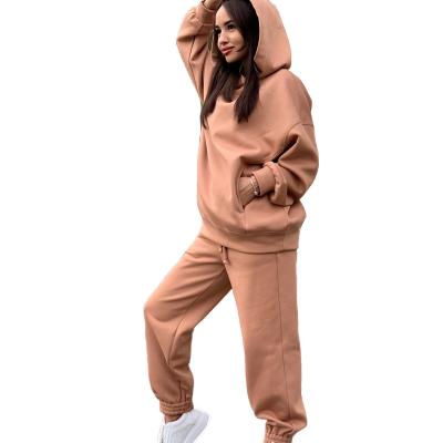 China Women Breathable 2 Piece Lounge JoggingTracksuit Sweatpants Long Set Loose Solid Hoodie 2021 NEW for sale