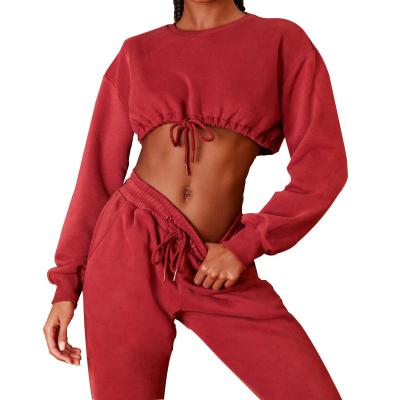 China Women Breathable Dance Sports Jogger Thick Thermal Lightweight Long Sleeve Pants And Drawstring Top Fitness Suit for sale