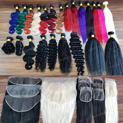 China Wholesale Raw Cuticle Aligned Hair Extension Cuticle Aligned Human Hair 100 Virgin Hair Mink Brazilian Hair Body Wave 3 Bundles With Lace Frontal Closure for sale