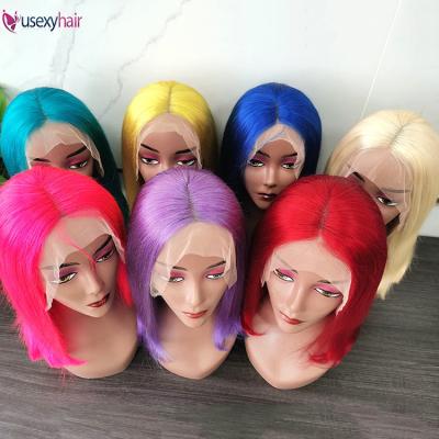 China Cheap Gray Red Pink T-Part Wig 99J Bob Hd Lace Front Wigs Virgin Body Wave Short Brazilian Human Hair 613 Wigs For Black Women for sale