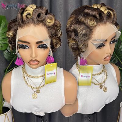 China Cheap Hair Pixie Cut Front Lace Body Wave Wig Straight, Raw Brazilian Hair Pixie Curls Wig, 99J 1B/27 Pixie Cut Short Hair Wig for sale