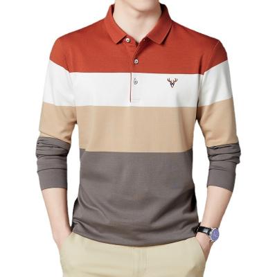 China QUICK DRY Cotton Men's Long Color Stripe Polo Shirt Business Casual Outfits for sale