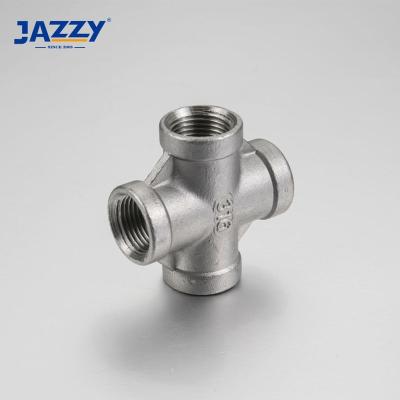 China For Water Equal SS 304 / 316 Stainless Steel Tee Nipple Socket Weld 4 Way Female Cross Pipe Fitting for sale