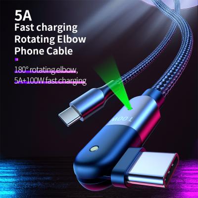 China 5A fast charging+480MBPS 2021 2M high speed data transmission new product ideas 180 degree rotating C to C built in E-MARK chip PD100W LED super fast light 5A USB C charging cable for sale