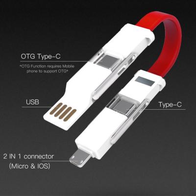 China MP3/MP4 Player 8pin Mini Size Emergency Charging And Data Transfer Magnet USB A Type C OTG Micro 4 IN 1 Key Chain USB Cable for sale