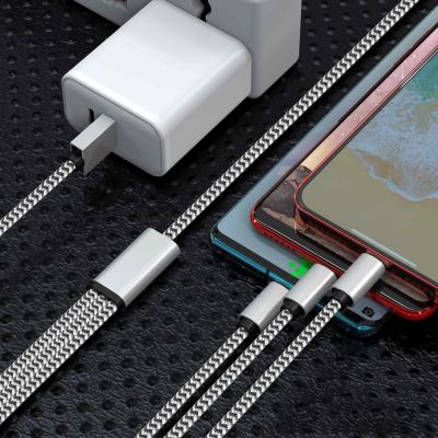 China Camera 2A Colorful 1.2M Mobile Nylon Braided All In One 8pin Type C i Phone 12 Micro Fast Charger 3 In 1 USB Charging Cable for sale