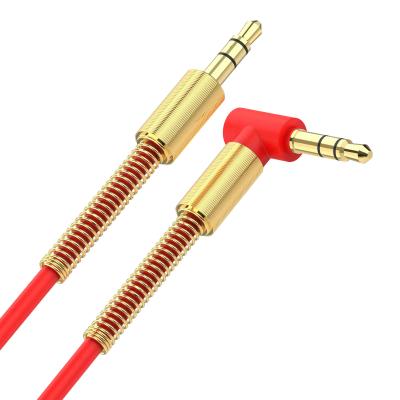 China Wholesale Spring 90 Degree 3.5MM Car Metal Right Angle Male To Male Jack Audio Cord Auxiliary Cable For Music for sale