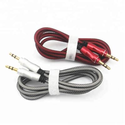 China Multimedia 3.5mm Male To Male Connector Metal Clad Head Braided Aux Cord Aux Audio Video Cable. for phone earpiece car for sale