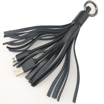 China Multi Function Data Transfer Cable Tassels Charging Cable Micro USB Data Cable Leather Key Anchor Chain For Android for sale